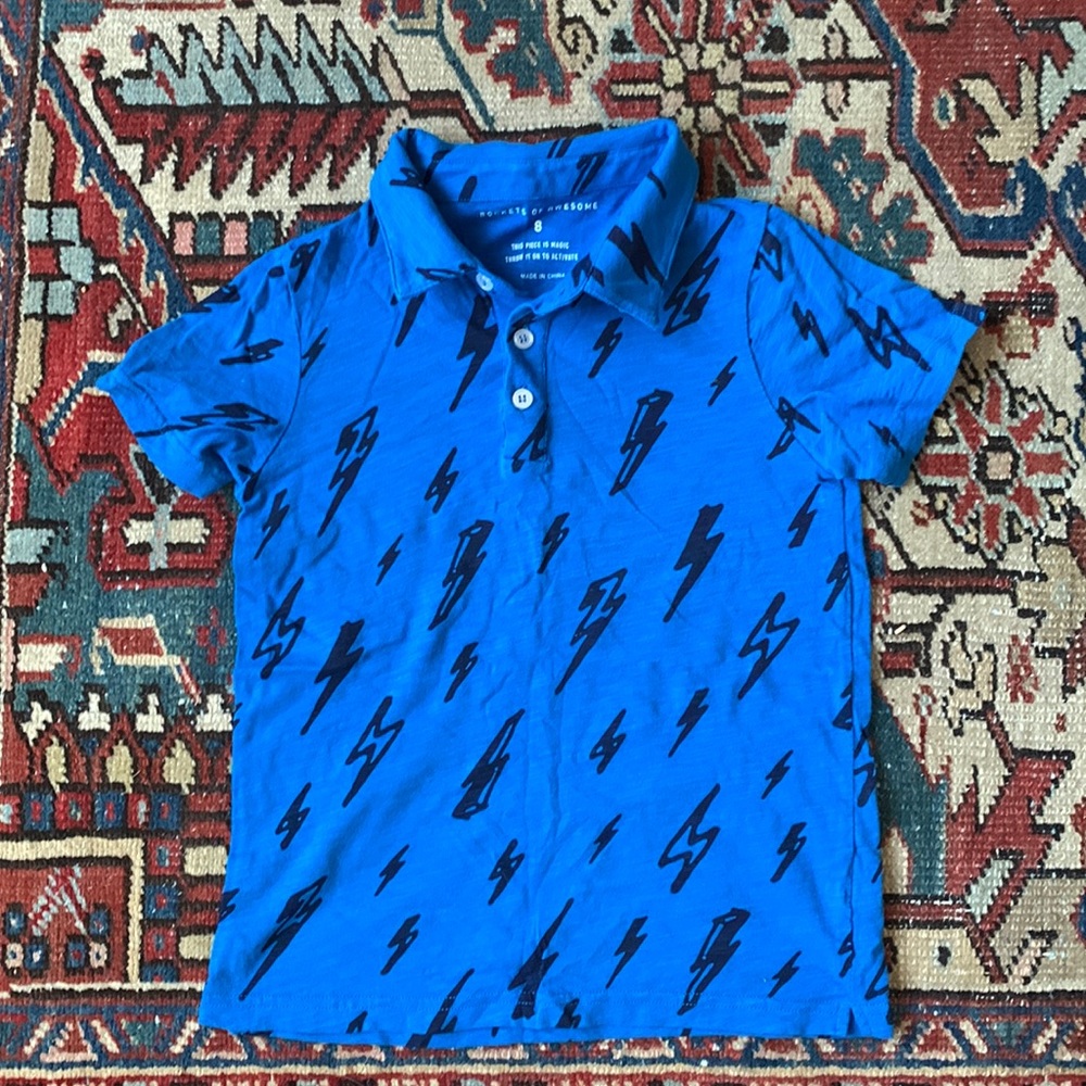 Rockets of Awesome Blue Lightening Bolt Polo size 8